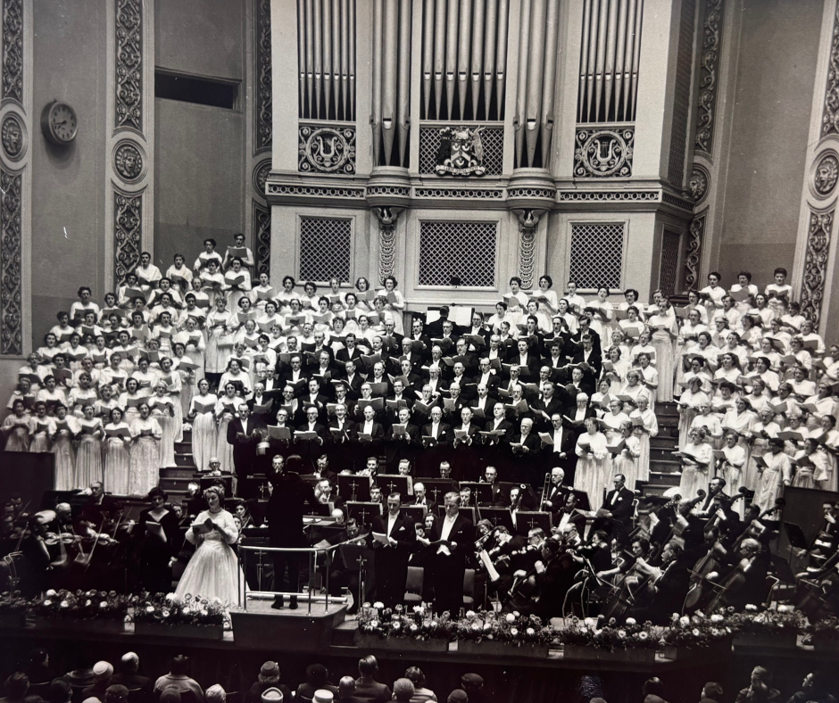 Black and white photo of a choir
