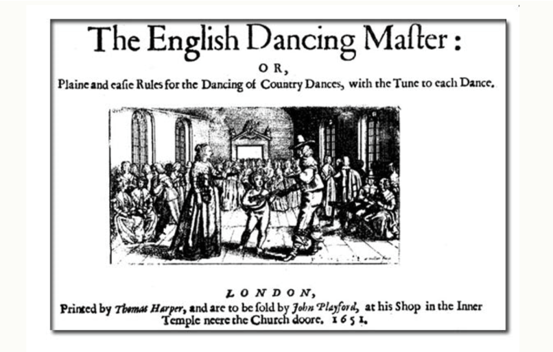Black and white illustration of people dancing from the victorian era