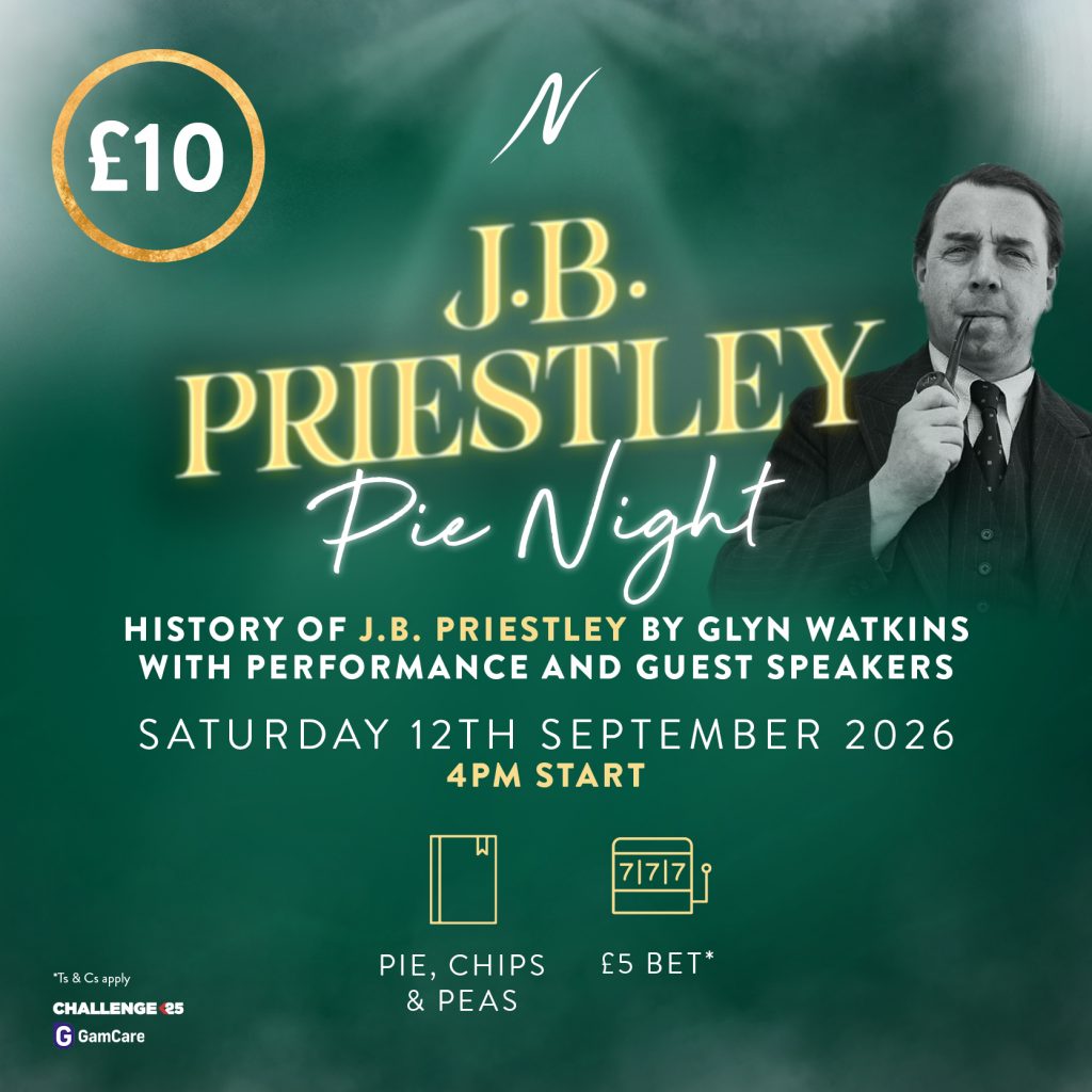 Green poster with text saying J.B Priestley